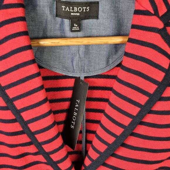 Talbots Blazer Jacket SP Red Blue Striped Cotton Knit Patriotic Nautical NWT - Picture 7 of 16